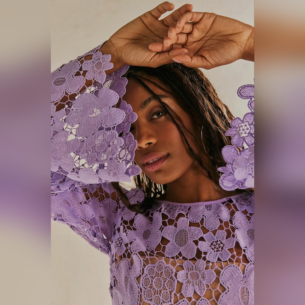 NWT Free People x RUMER Remi Mini Dress Floral Lace Crochet Lilac XS - Picture 6 of 15